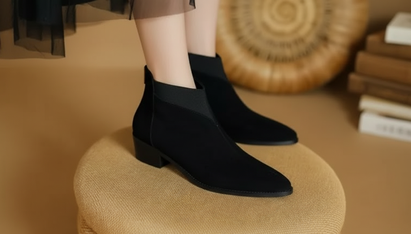 Pointed-Toe Suede Wedge Chelsea Boots for Fall & Winter