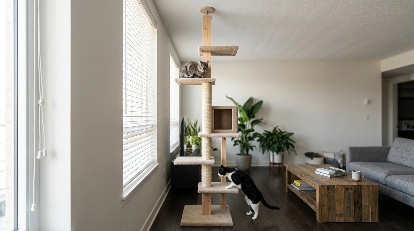 Floor-to-Ceiling Cat Tree Tower: Safe Vertical Space