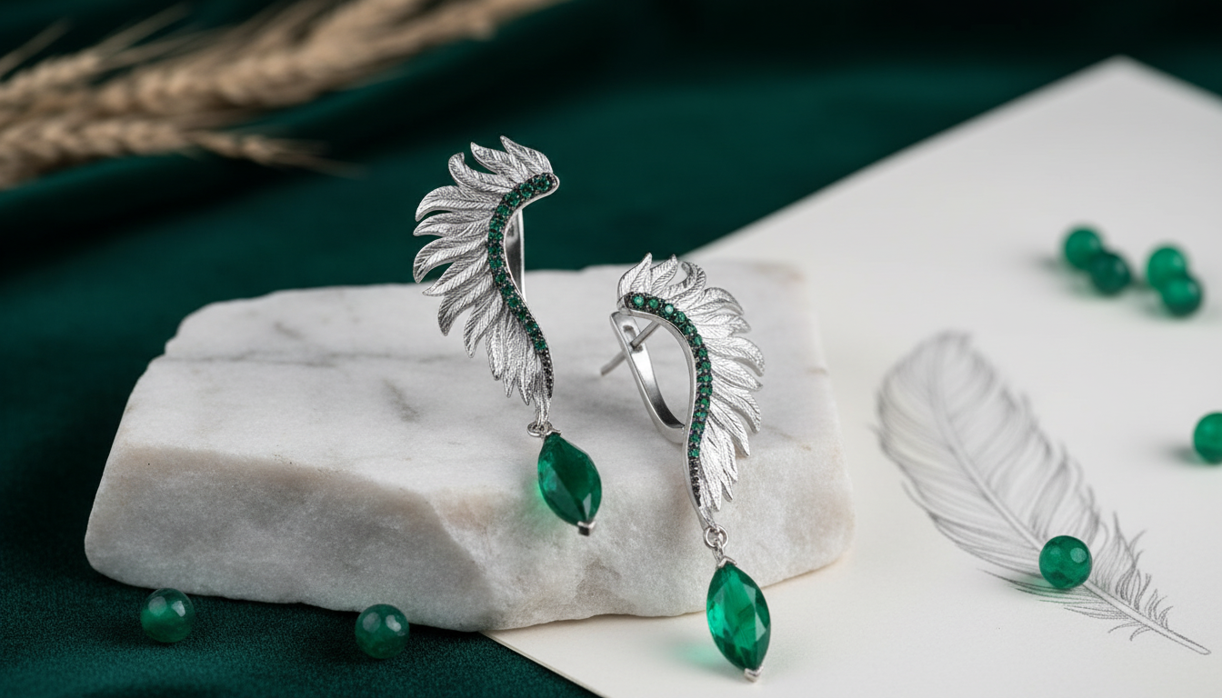 Angel Wing Feather Earrings: Green Agate & Amethyst