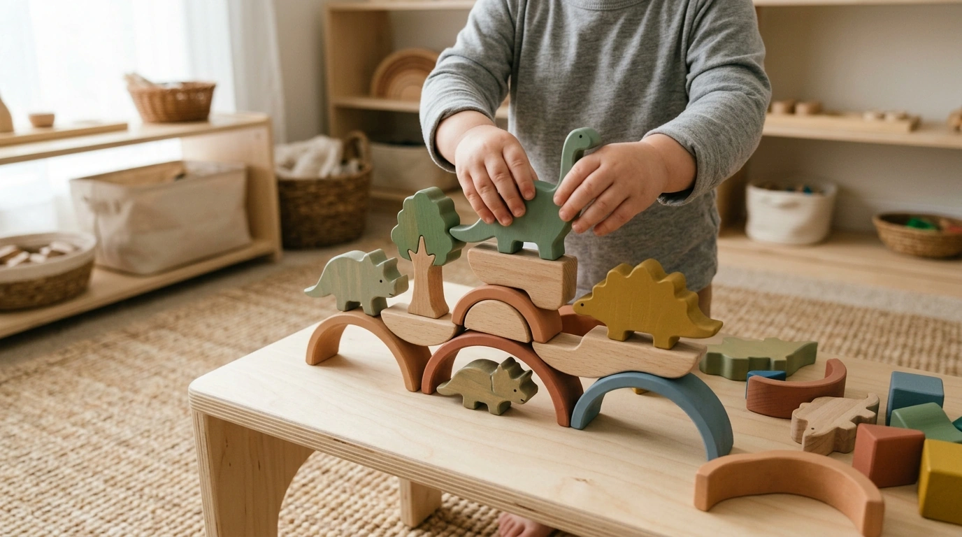 Wooden Dino Park Stacking Toy for Montessori Play