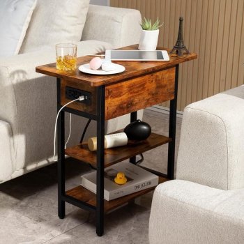 Adjustable End Table with Charging Station for Small Spaces