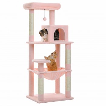 Pink Multi-Level Cat Tree with Hammock, Condo & Posts
