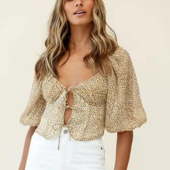 Leopard Tie-Front Puff Sleeve Tee: Summer Outfit Fix